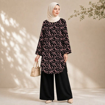 PREMIUM ABSTRACT SWIRL PRINTED LONG BLOUSE