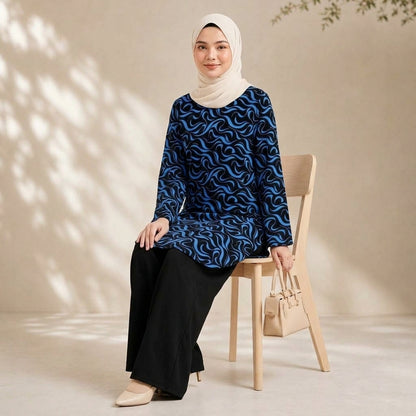 PREMIUM ABSTRACT SWIRL PRINTED LONG BLOUSE