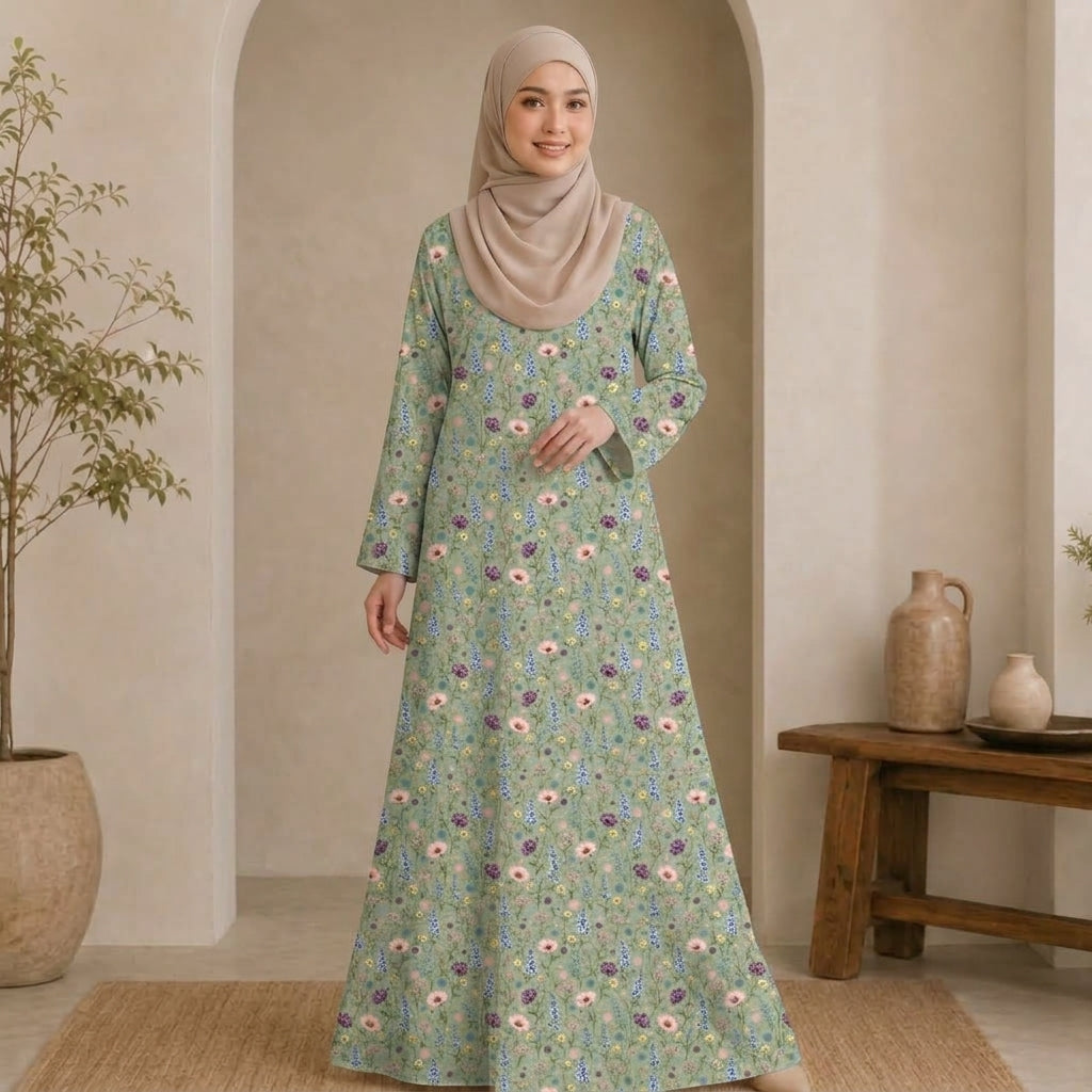 PREMIUM MODERN BOTANICAL PRINTED MUSLIMAH JUBAH