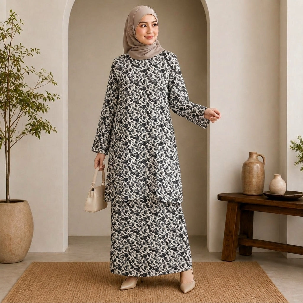 PREMIUM BOTANICAL FLORAL & LEAF PRINTED KURUNG