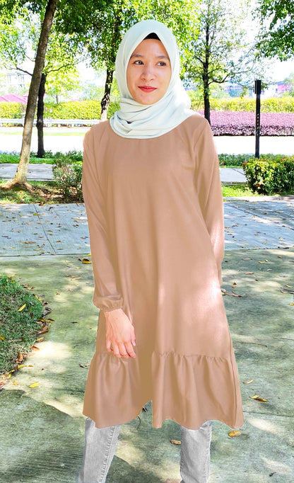 Blouse Tunic Ruffle Tangan Kerut Rample Bawah