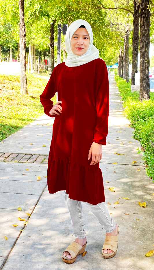 Blouse Tunic Ruffle Tangan Kerut Rample Bawah