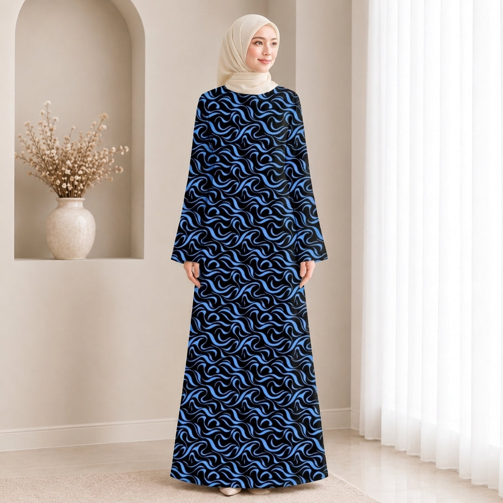 PREMIUM ABSTRACT SWIRL PRINTED JUBAH MUSLIMAH