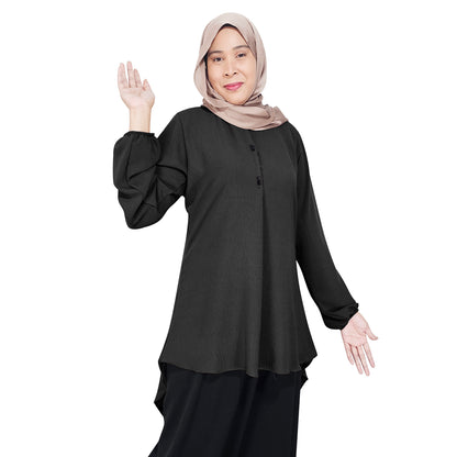 Blouse Button Pleated Tangan Panjang Wanita Muslim
