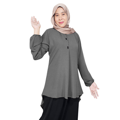 Blouse Button Pleated Tangan Panjang Wanita Muslim