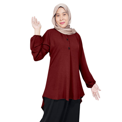 Blouse Button Pleated Tangan Panjang Wanita Muslim