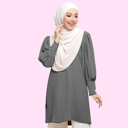 Blouse Tunic Tangan Balon Panjang Wanita Muslim Kekinian