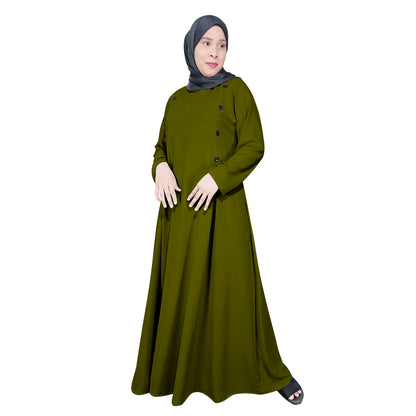 Gamis Abaya Panjang Wanita Muslim Kancing 8 Tangan Panjang dan Lipatan Pinggir
