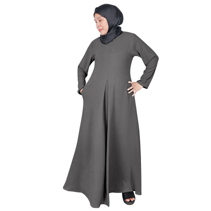 Gamis Abaya Renda Polos Wanita Tangan Panjang Jahitan Tengah Berbagai Macam Warna dan 1 Lipatan Tengah