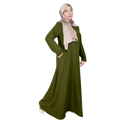 Gamis Abaya Polos Wanita Muslim Kantong Pinggir Tangan Panjang