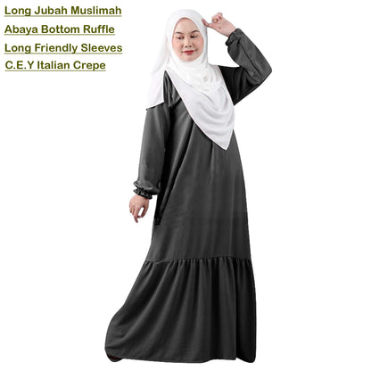 Gamis Panjang Abaya Wanita Muslim Renda Tangan Kerut