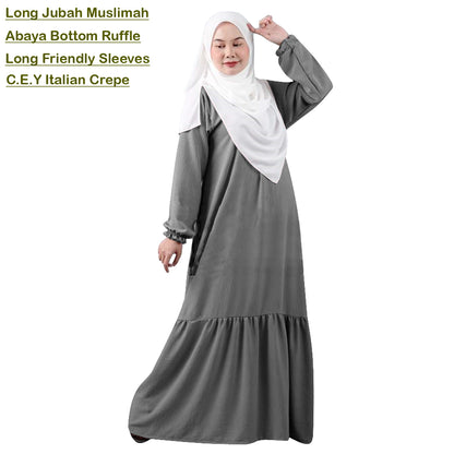Gamis Panjang Abaya Wanita Muslim Renda Tangan Kerut