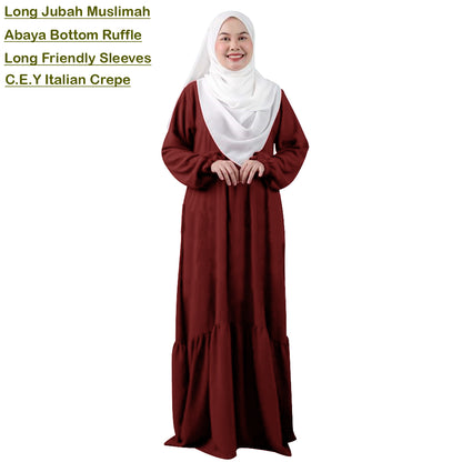 Gamis Panjang Abaya Wanita Muslim Renda Tangan Kerut