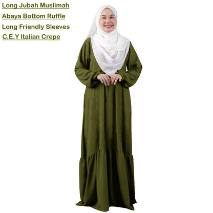 Gamis Panjang Abaya Wanita Muslim Renda Tangan Kerut