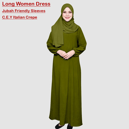 Gamis Abaya Panjang Polos Tangan Kerut Wanita Muslim