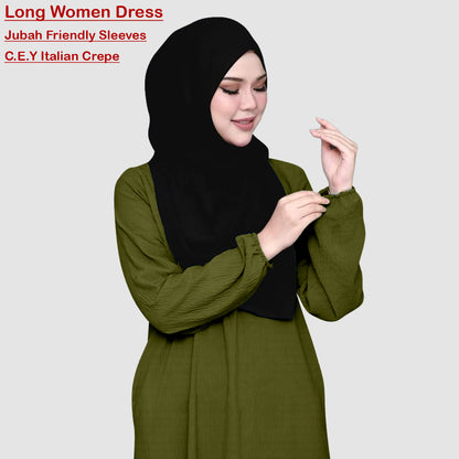 Gamis Abaya Panjang Polos Tangan Kerut Wanita Muslim