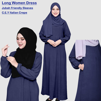 Gamis Abaya Panjang Polos Tangan Kerut Wanita Muslim