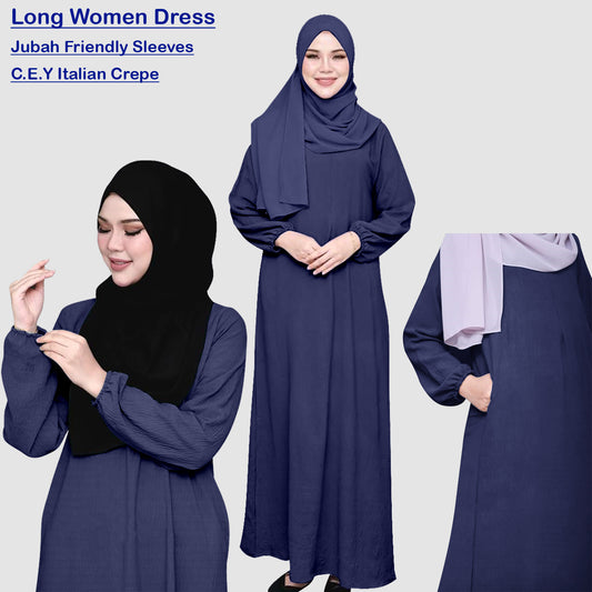 Gamis Abaya Panjang Polos Tangan Kerut Wanita Muslim