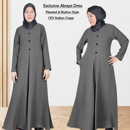 Gamis Abaya Panjang Wanita Muslim Kancing 4 Tangan Panjang dan 1 Lipatan Tengah