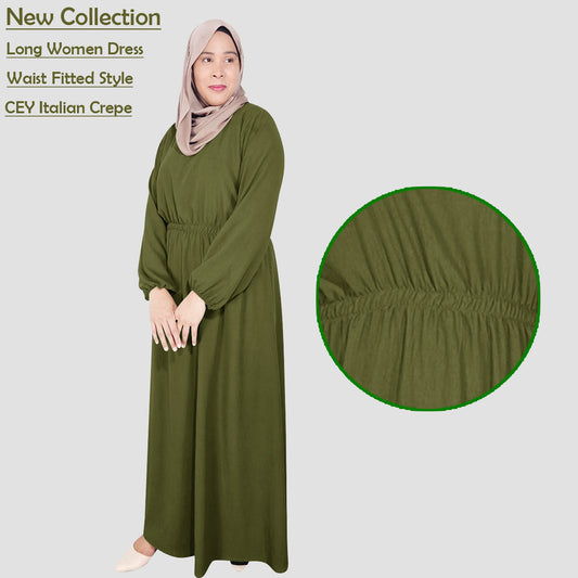 Long Women Dress Wist Fitted Style CEY Italian Crepe