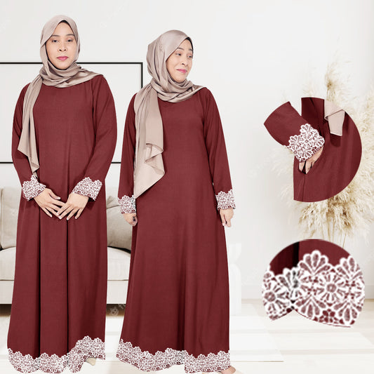 Gamis Abaya Long Lace Dress Tangan Panjang Wanita Muslim