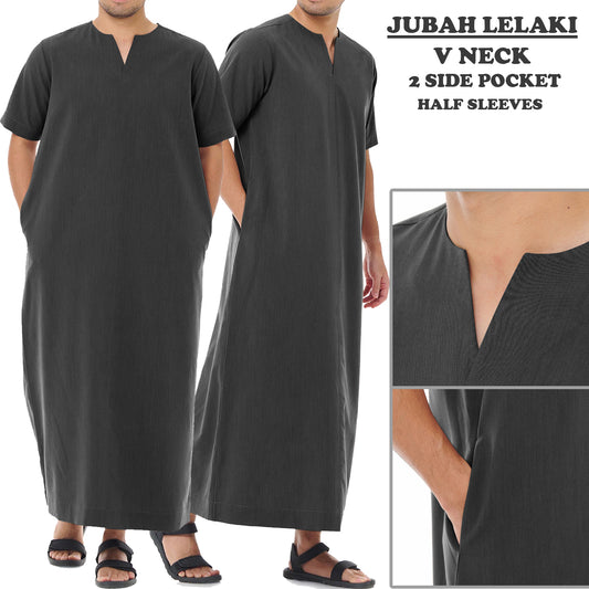 Jubah Pria Polos Kantong Pinggir Kerah V