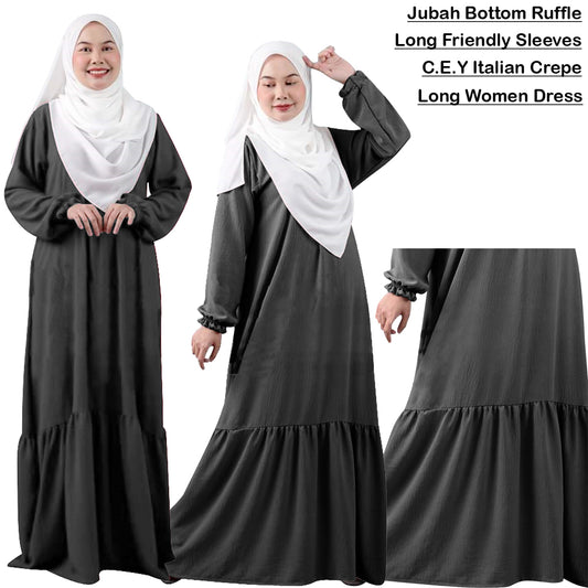 Gamis Panjang Abaya Wanita Muslim Renda Tangan Kerut