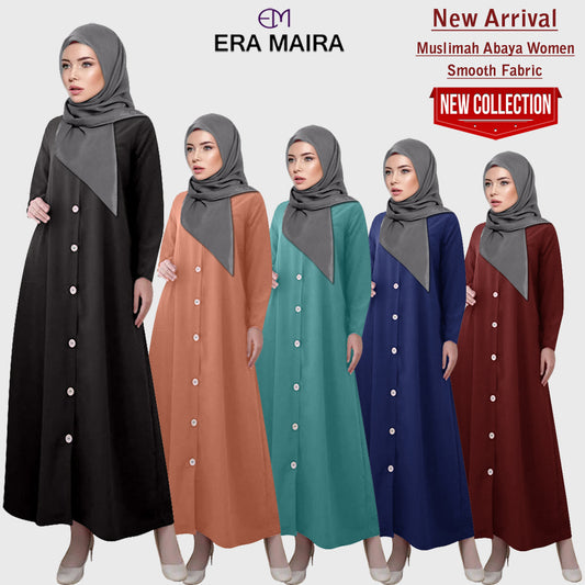 Gamis Abaya Wanita Muslim Full Kancing Polos Kekinian