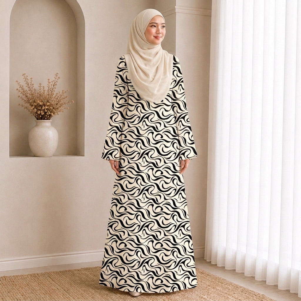 PREMIUM ABSTRACT GRAPHIC PRINTED JUBAH MUSLIMAH