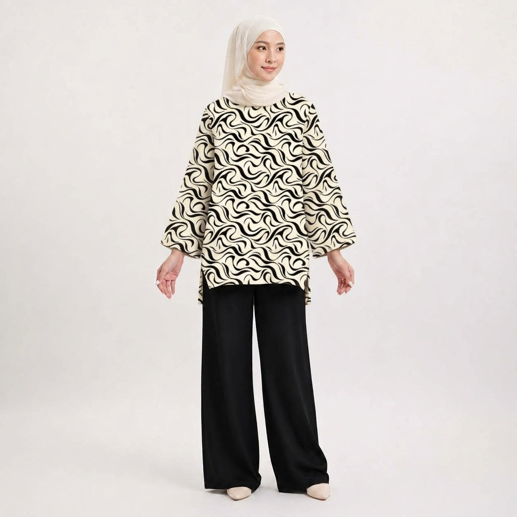 PREMIUM ABSTRACT GRAPHIC PRINTED MINI BLOUSE