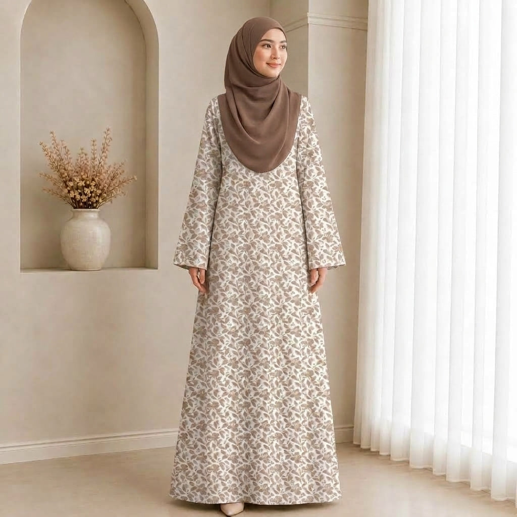 PREMIUM BOTANICAL FLORAL & LEAF PRINTED JUBAH MUSLIMAH