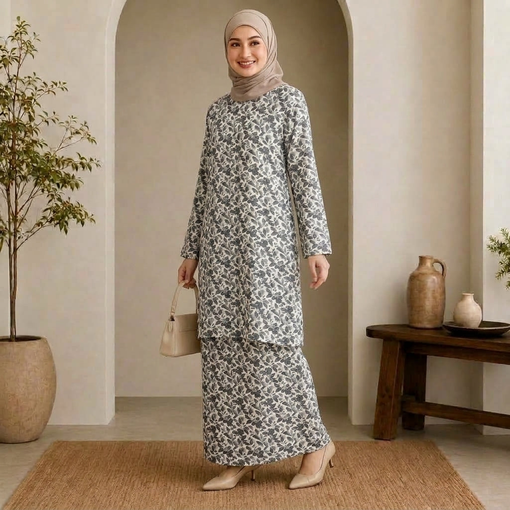 PREMIUM BOTANICAL FLORAL & LEAF PRINTED KURUNG