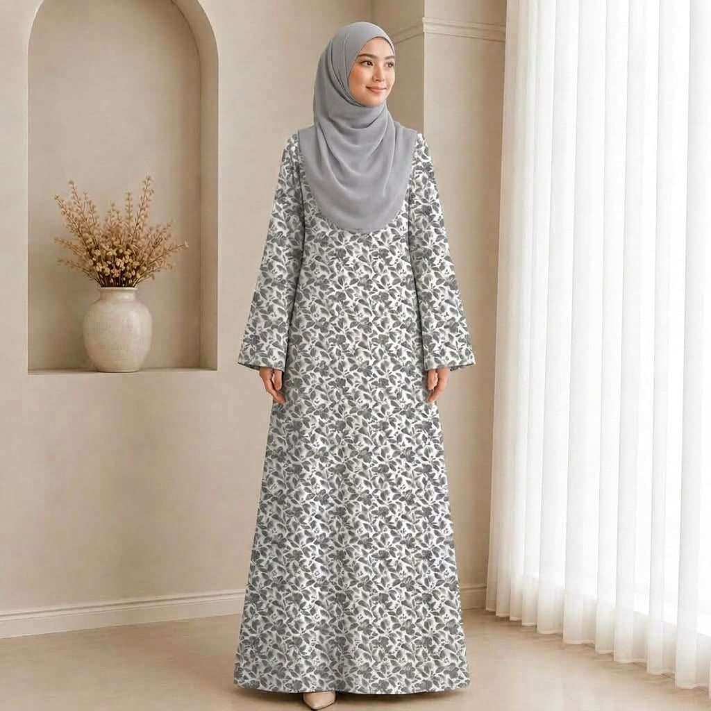 PREMIUM BOTANICAL FLORAL & LEAF PRINTED JUBAH MUSLIMAH