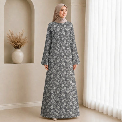 PREMIUM FLORAL PRINTED JUBAH MUSLIMAH (GRAY)