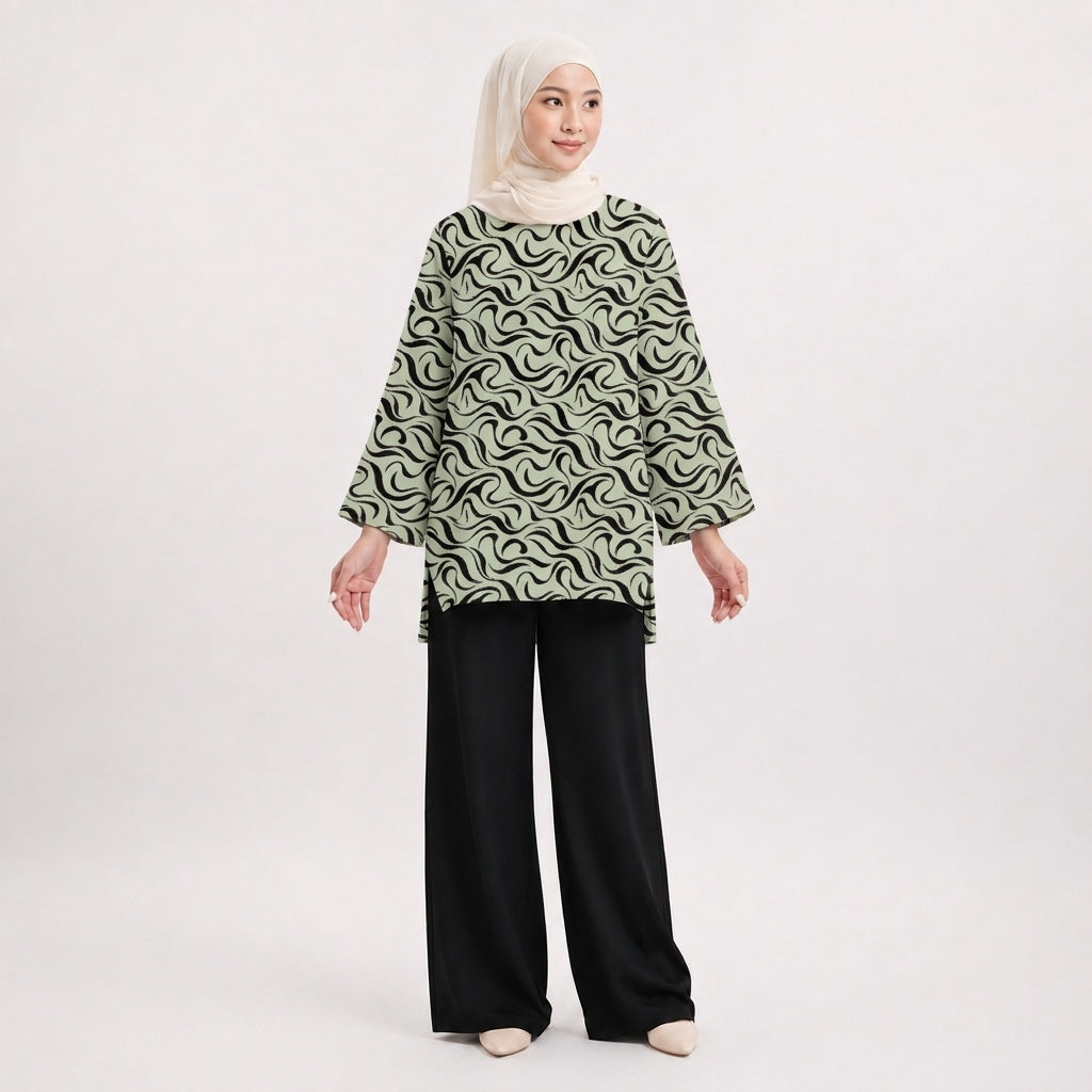 PREMIUM ABSTRACT GRAPHIC PRINTED MINI BLOUSE