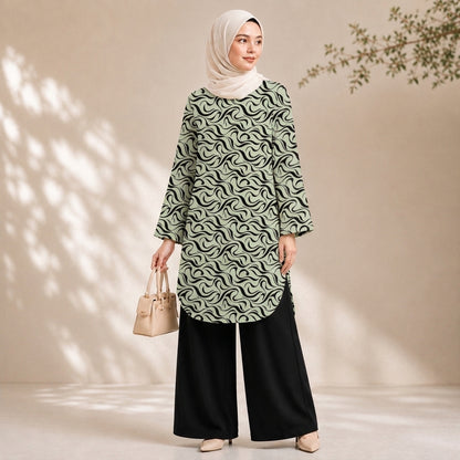 PREMIUM ABSTRACT GRAPHIC PRINTED LONG BLOUSE