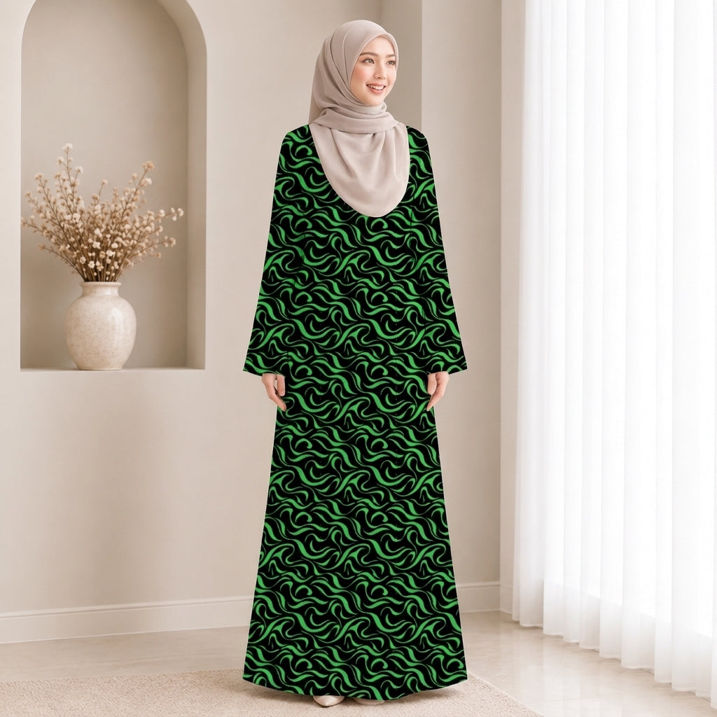 PREMIUM ABSTRACT SWIRL PRINTED JUBAH MUSLIMAH