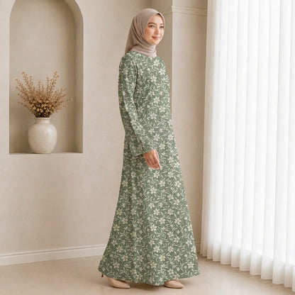 PREMIUM FLORAL PRINTED JUBAH MUSLIMAH (GREEN)