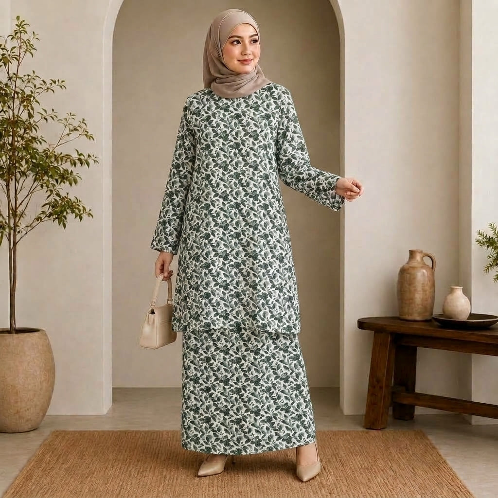 PREMIUM BOTANICAL FLORAL & LEAF PRINTED KURUNG