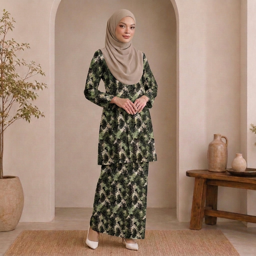 PREMIUM ABSTRACT & FLORAL PRINTED LONG KEBAYA