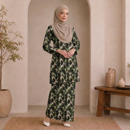 PREMIUM ABSTRACT & FLORAL PRINTED LONG KEBAYA