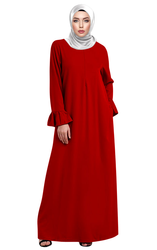 Gamis Abaya Ruffle Sleeves Polos Tangan Panjang Rample