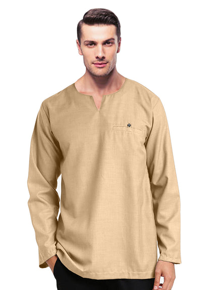 Baju Kurta Koko Pria Muslim Modern Polos Tangan Panjan Kerah V
