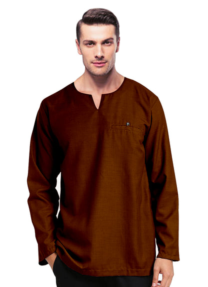 Baju Kurta Koko Pria Muslim Modern Polos Tangan Panjan Kerah V