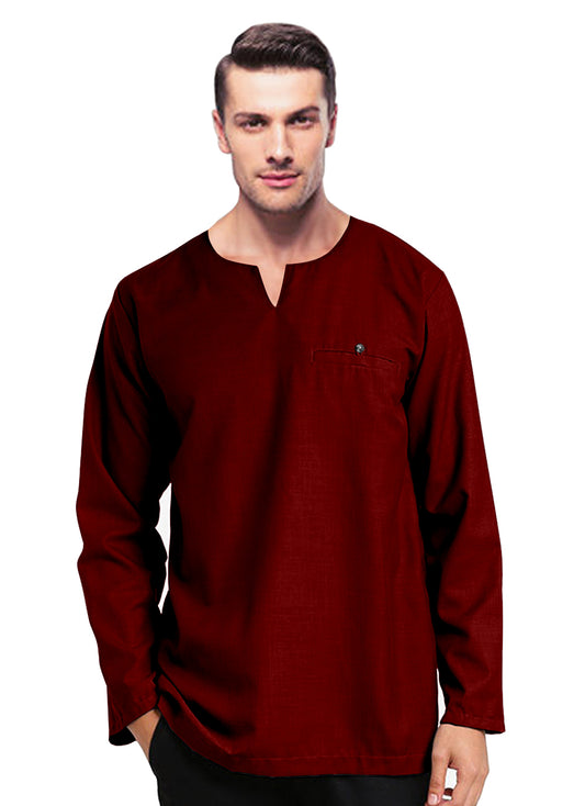 Baju Kurta Koko Pria Muslim Modern Polos Tangan Panjan Kerah V