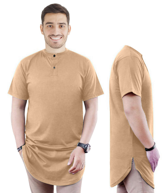 Kurta Pria Baju Koko Round Neck Pria Polos Tangan Pendek Belah Pinggir