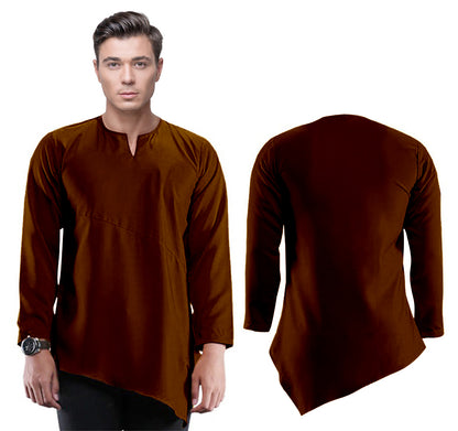 Baju Koko Kurta Pria Kerah V Cut Style Polos Tangan Panjang