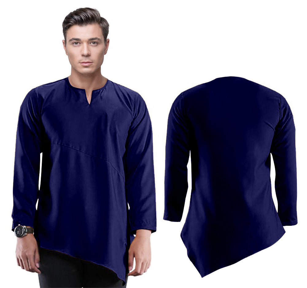 Baju Koko Kurta Pria Kerah V Cut Style Polos Tangan Panjang