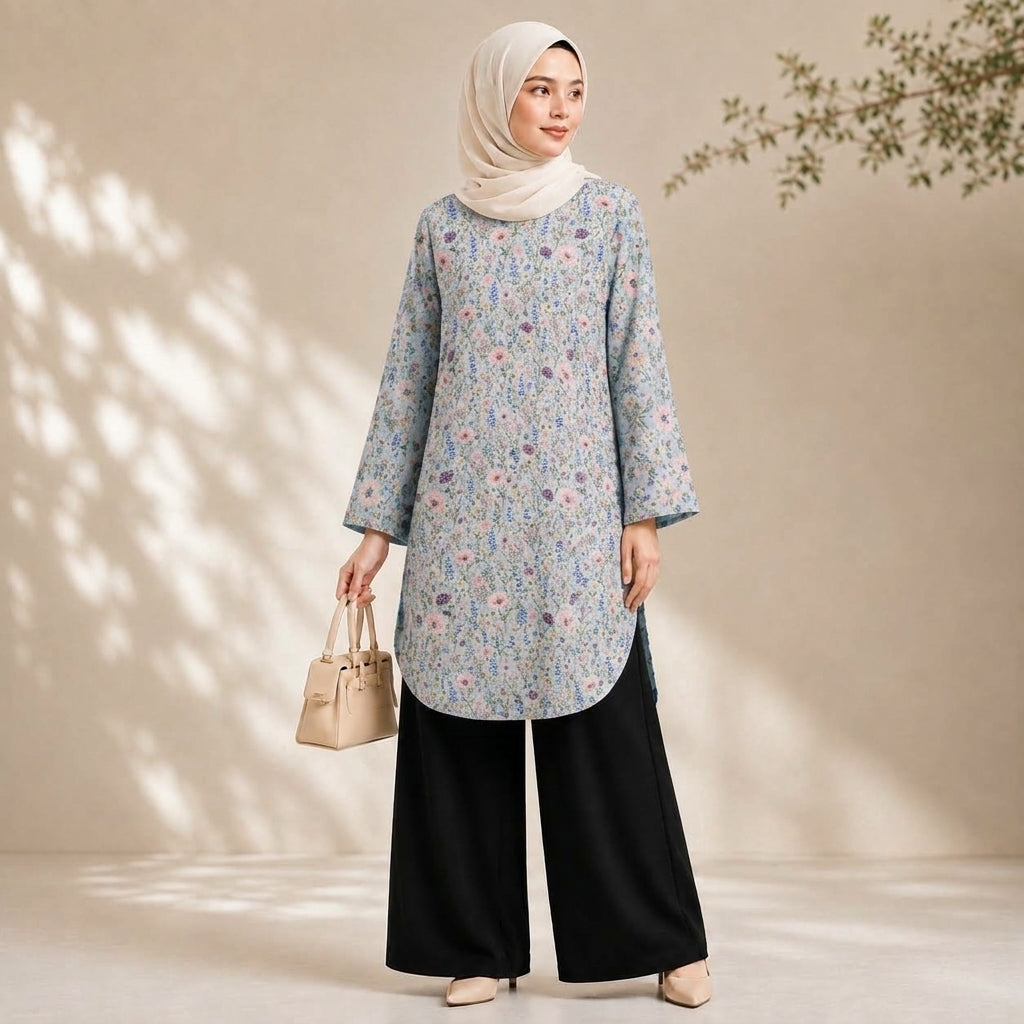 PREMIUM MODERN BATANICAL PRINTED LONG BLOUSE