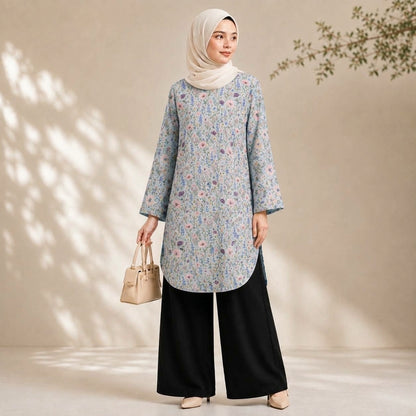 PREMIUM MODERN BATANICAL PRINTED LONG BLOUSE